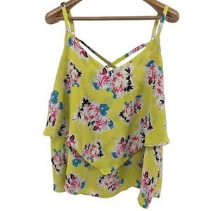 Torrid Floral Chiffon Tank Adjustable Straps Double Layer Yellow Womens Size 2